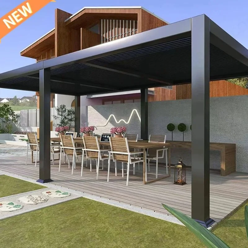Modern Minimalist Style 6x4m Aluminum Waterproof Pergola with Adjustable Louvers