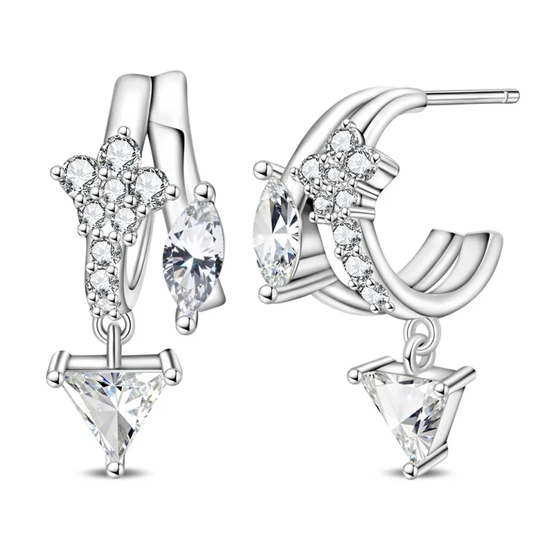 

925 Sterling Silver Exquisite Double Ring Arrow Stud Earrings Sparkling Zircon Earrings For Women Fine Anniversary Jewelry Gifts