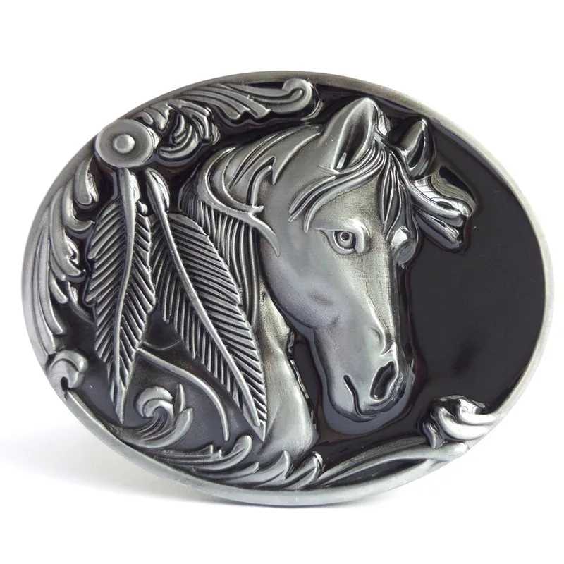 

T-DISOM Men's Belt Buckle Oval Horse Head Design Fashion Accessory for Casual Wear