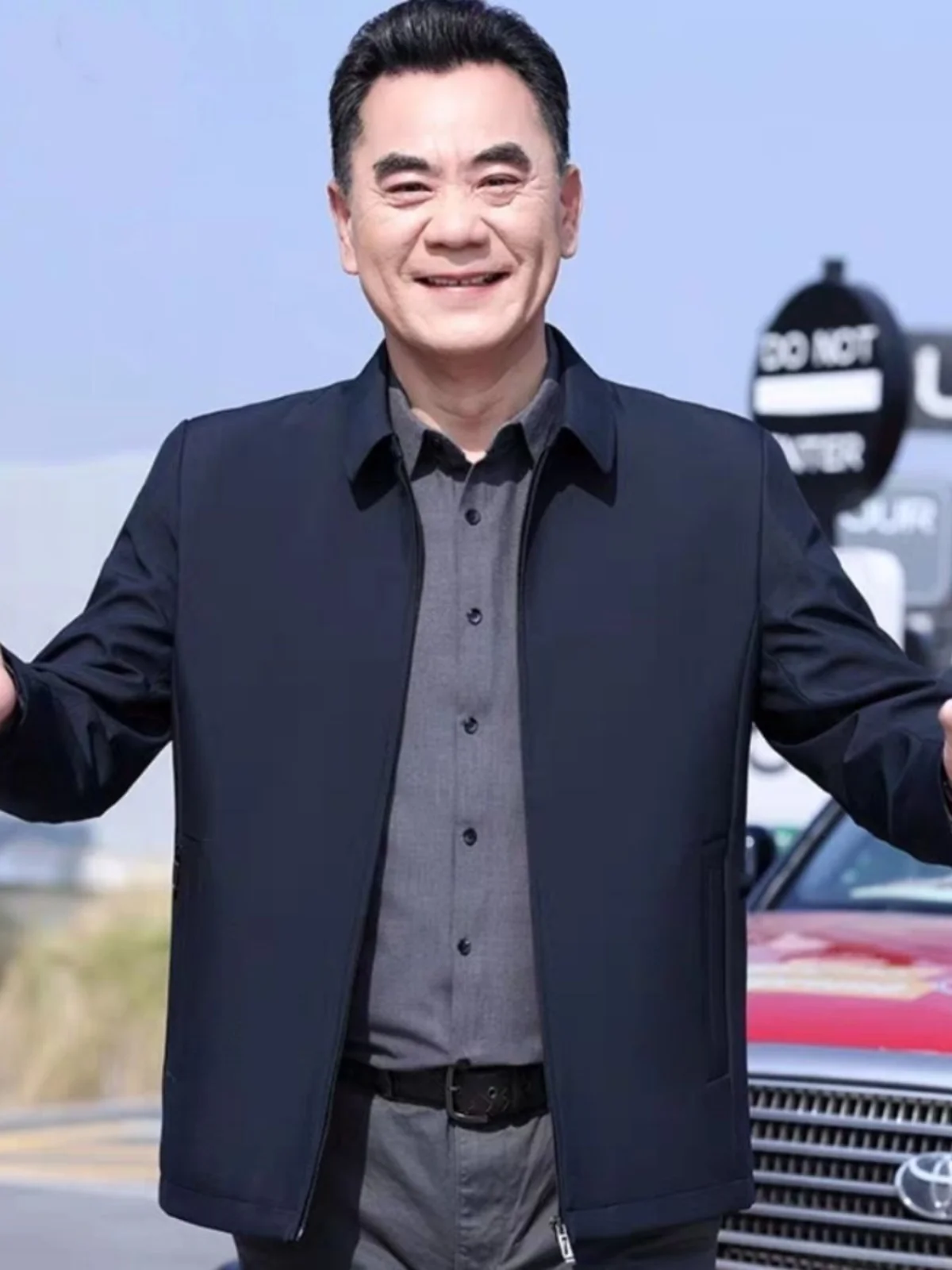 

Spring Autumn Zipper Collar Jaet Dad Men's Loose Fit Polyester Long Sve Breathable Pure Color andpa Top Middle-Aged Men