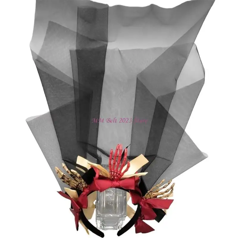 

49ME Halloween Live Broadcast Bowknot&Yarn Veil Hair Hoop Girls Makeup Hairband