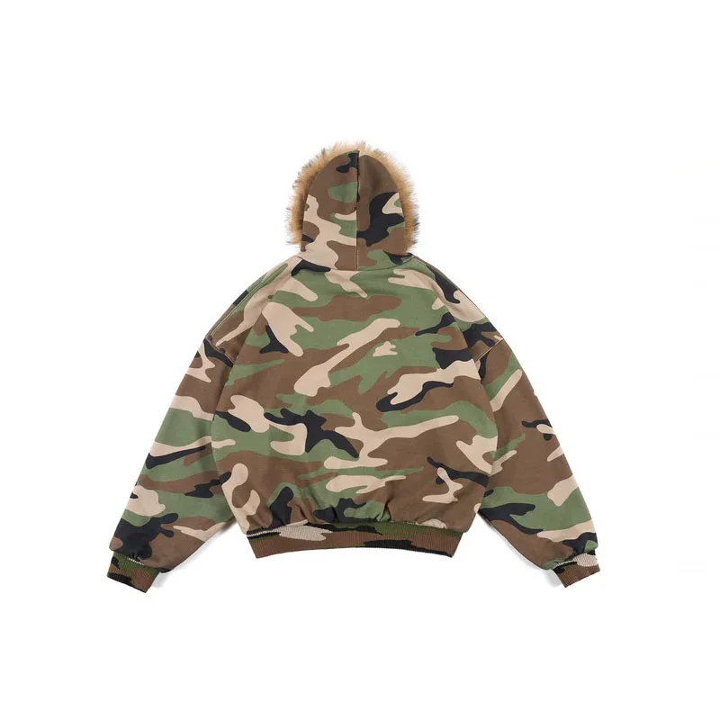 เสื้อฮู้ดซิปสองด้านลายพรางแฟชั่นสตรีทสไตล์ยุโรปและอเมริกาใหม่ประจำฤดูใบไม้ร่วงและฤดูหนาวปี 2025