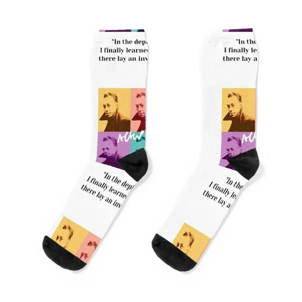 

Philosopher Albert Camus quotes pop art Socks luxe sheer happy summer Men's Socks Luxury Women's