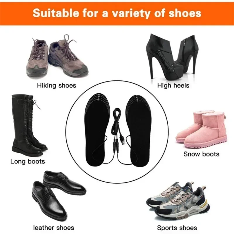 2024 NEW 1 Pair Electric Heated Shoe Insoles Warm Socks Feet Heater USB Foot Winter Warmer Sports Camping Hiking Accessories