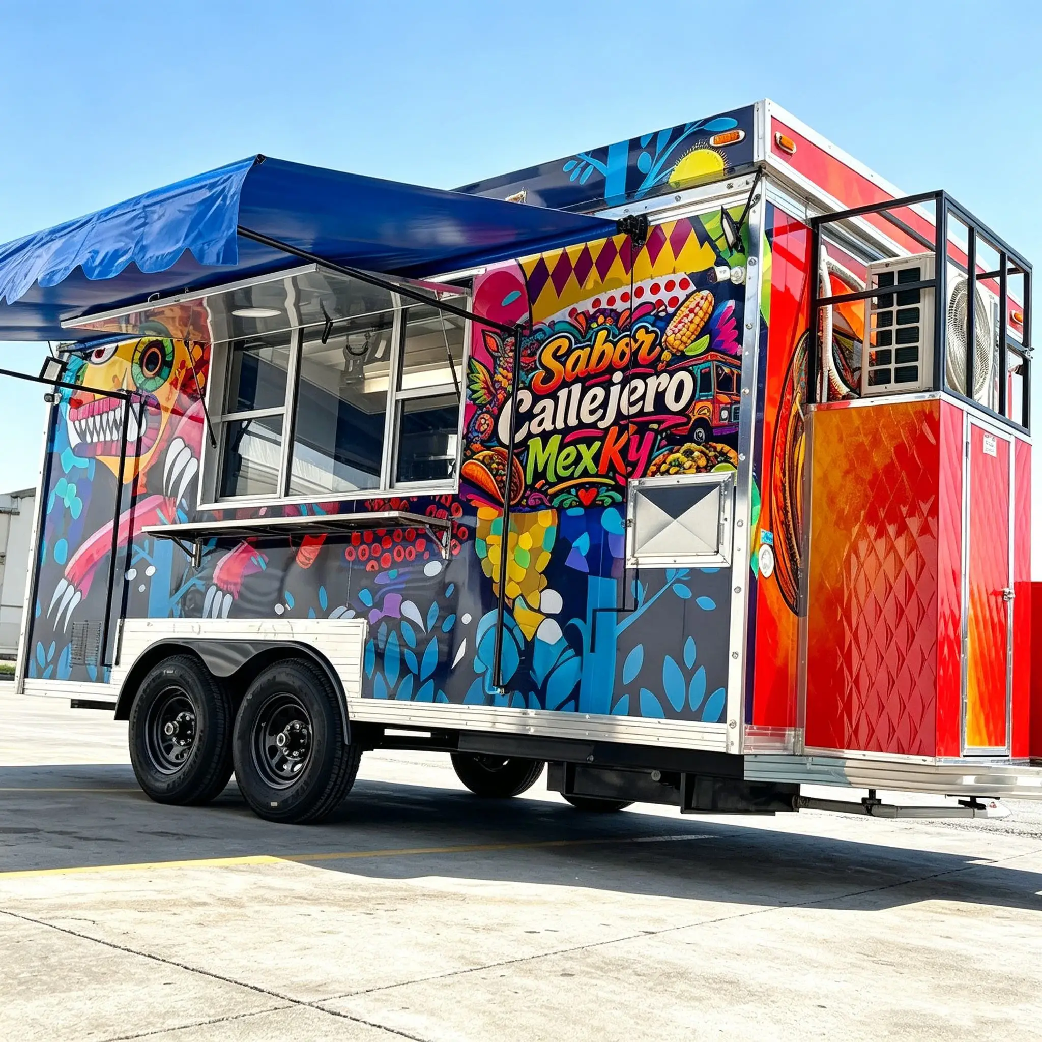 Custom Wrap Food Trailer With Awning Full Equipped Mobile Food Concession Trailer for Taco Rice Bowl Burrito Latin Street Food