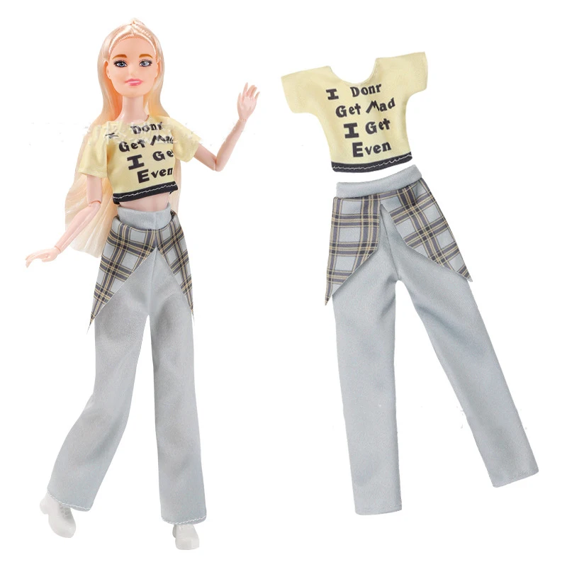 Nowe 1 Zestaw 1/6 Modne Stylowe Ubrania dla Lalek 11,5''/30cm Top i Spodnie w Kratę Dec Ubrania Akcesoria dla Lalek Zabawki