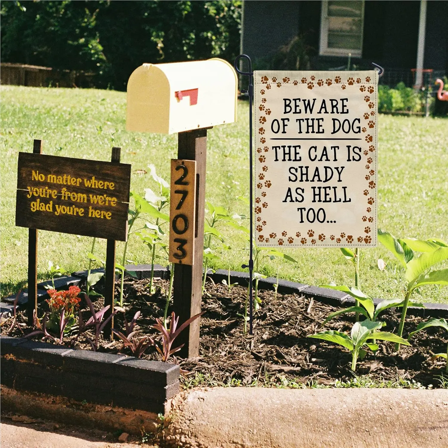 Beware of Dog the Cat is Shady As Hell Too Autumn Flags for Outside Farmhouse Garden Flags for Outside, Christmas Flags for Gard