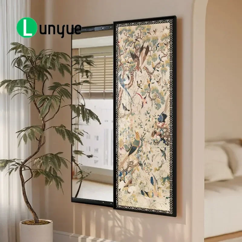 Hidden Push Pull Full Body Mirror French Cream Style Wall Mounted Hanging Painting Cover for Bedroom Porch Fitting Room Decor