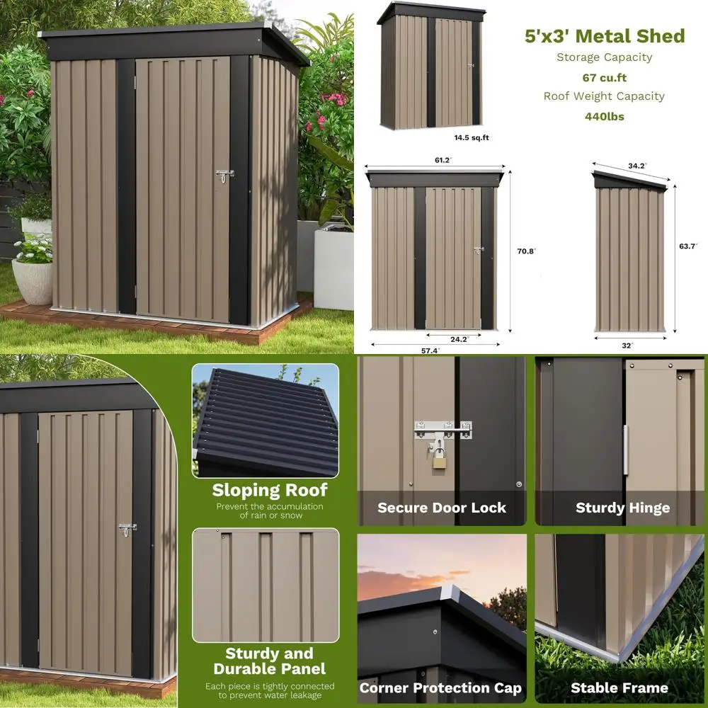 

Металлический навес для хранения на открытом воздухе 5x3 футов с наклонной крышей, запираемой дверью для сада и патио