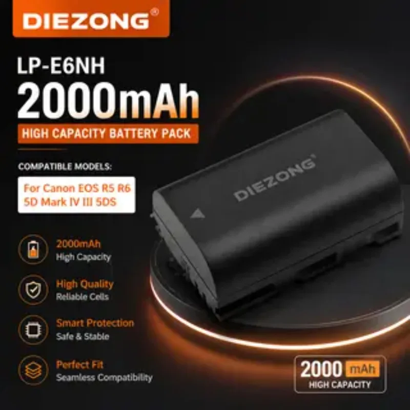 LP-E6NH LPE6NH 2250mAh Battery for Canon EOS R R5 R6 5D Mark IV III 5DS R 6D Mark II 70D 7D Mark II 90D 80D Camera Fast Charging