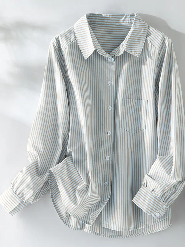 

Повседневная полосатая рубашка для женщин больших размеров: модная, универсальная, с простым дизайном, художественная, свободного кроя, из хлопка, для весны, лета и осени