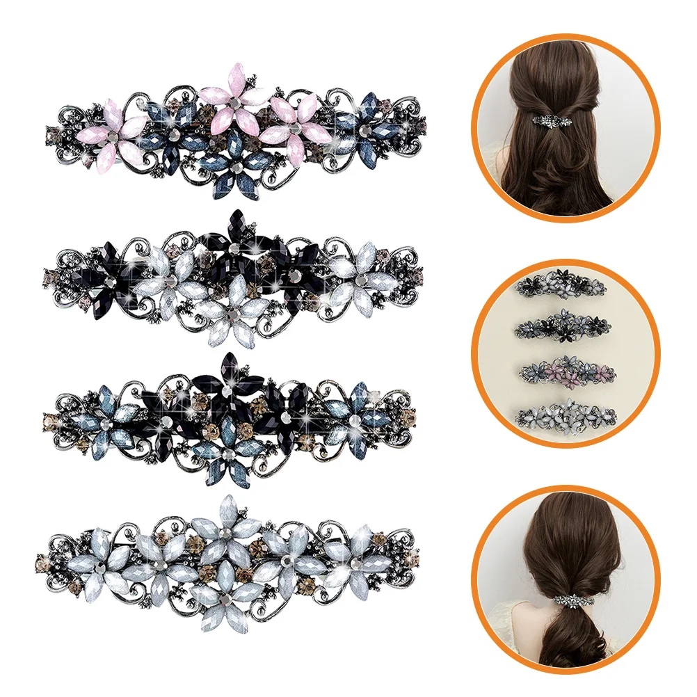 

4Pcs Rhinestone Vintage Flower Hair Barrettes Hair Grip Clips for Women Sparkly Ponytail Holder Easy Hairstyle Accessories