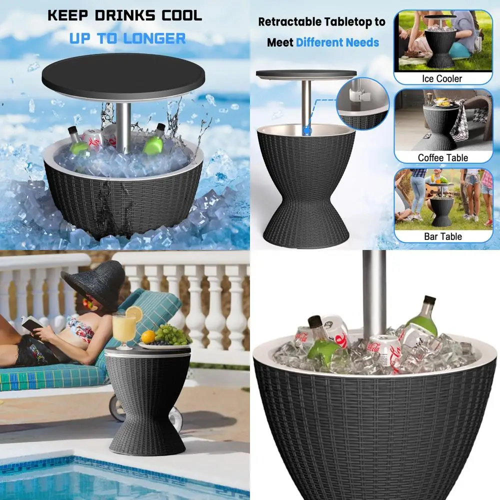 

Portable 8 Gallon Outdoor Cooler Table with Rattan Design, Sturdy, Waterproof, UV-Resistant, Easy Assembly for Indoor & Outdoor
