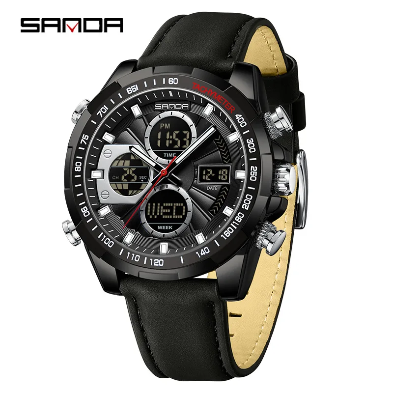 SANDA 5105 Dual Display Large Dial Men's Watch Electronic Quartz Dual Movement 5ATM Waterproof Outdoor Sports Hardcore Watch