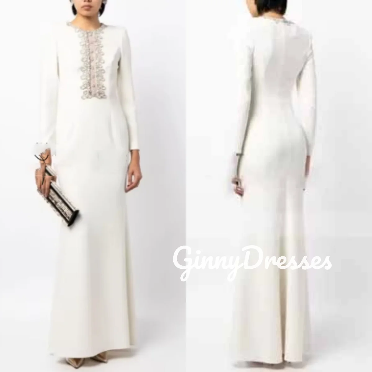 

Роскошное вечернее платье в Дубае на заказ, платья с овальным вырезом на колонне для выпускного вечера, с бисером и длинными рукавами длиной до пола, для торжественных случаев D