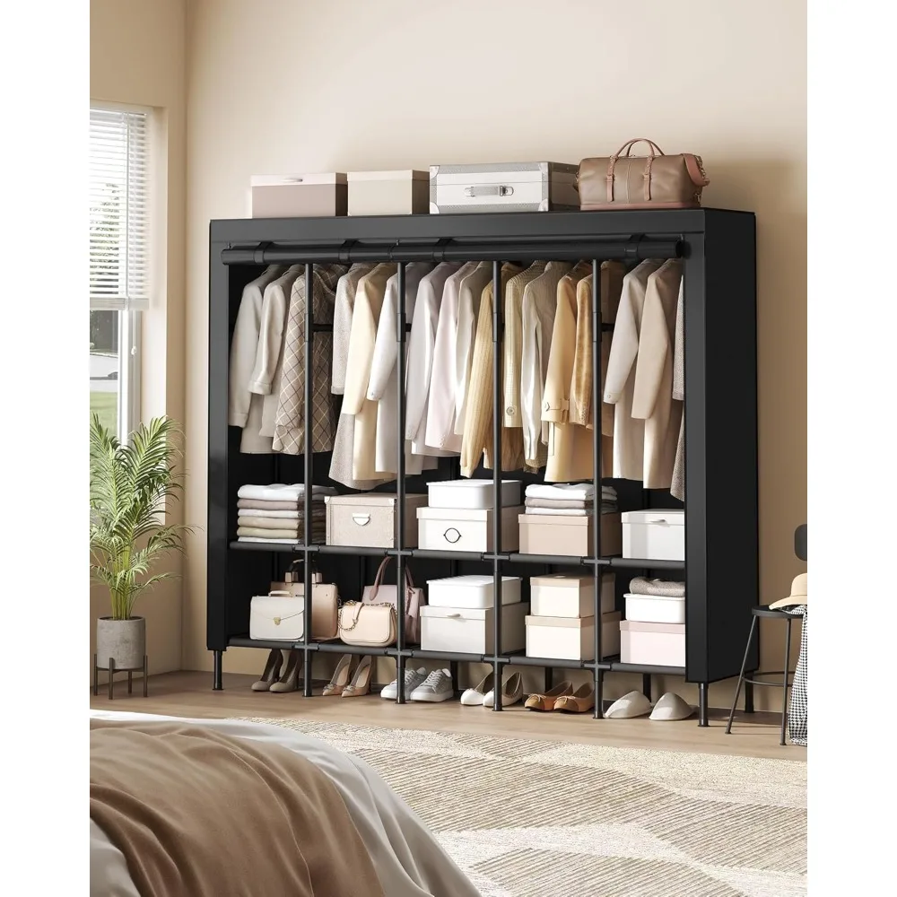 

83.5-inch Large-capacity Portable Wardrobe, with Fabric-covered Clothes Rack, 5 Hanging Rods, and 10 Shelves