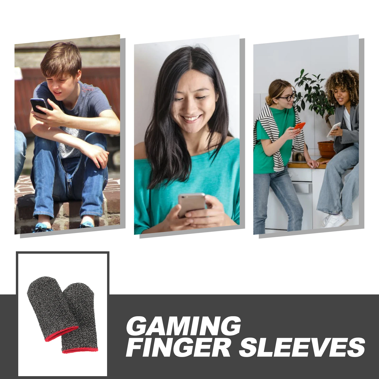 

10pcs Finger Sleeves Gaming Ultra Thin Breathable Anti Slip Fiber Thumb Protectors Touchscreen Gloves for Mobile Game Black