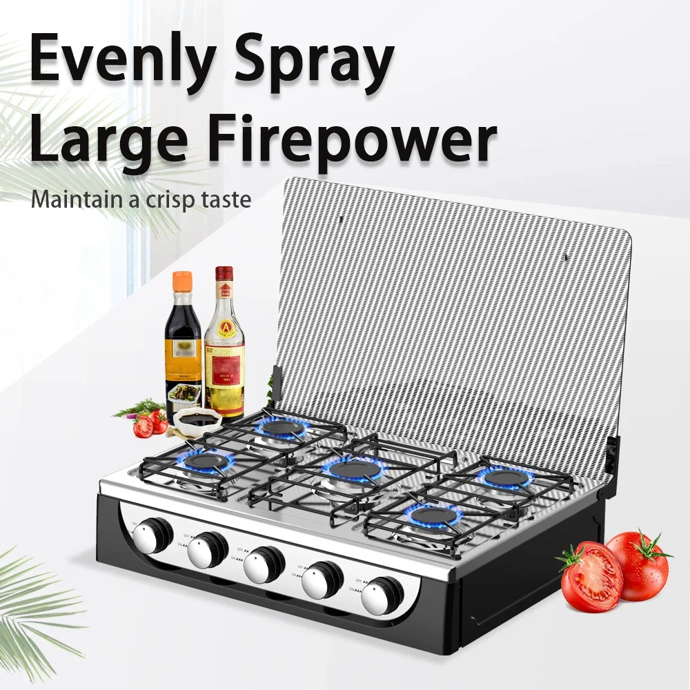 5 Burner Multi Function Cooktop Five Cooker Counter Top Cook Hob Commercial Range Heavy Table Gas Stove for Sale