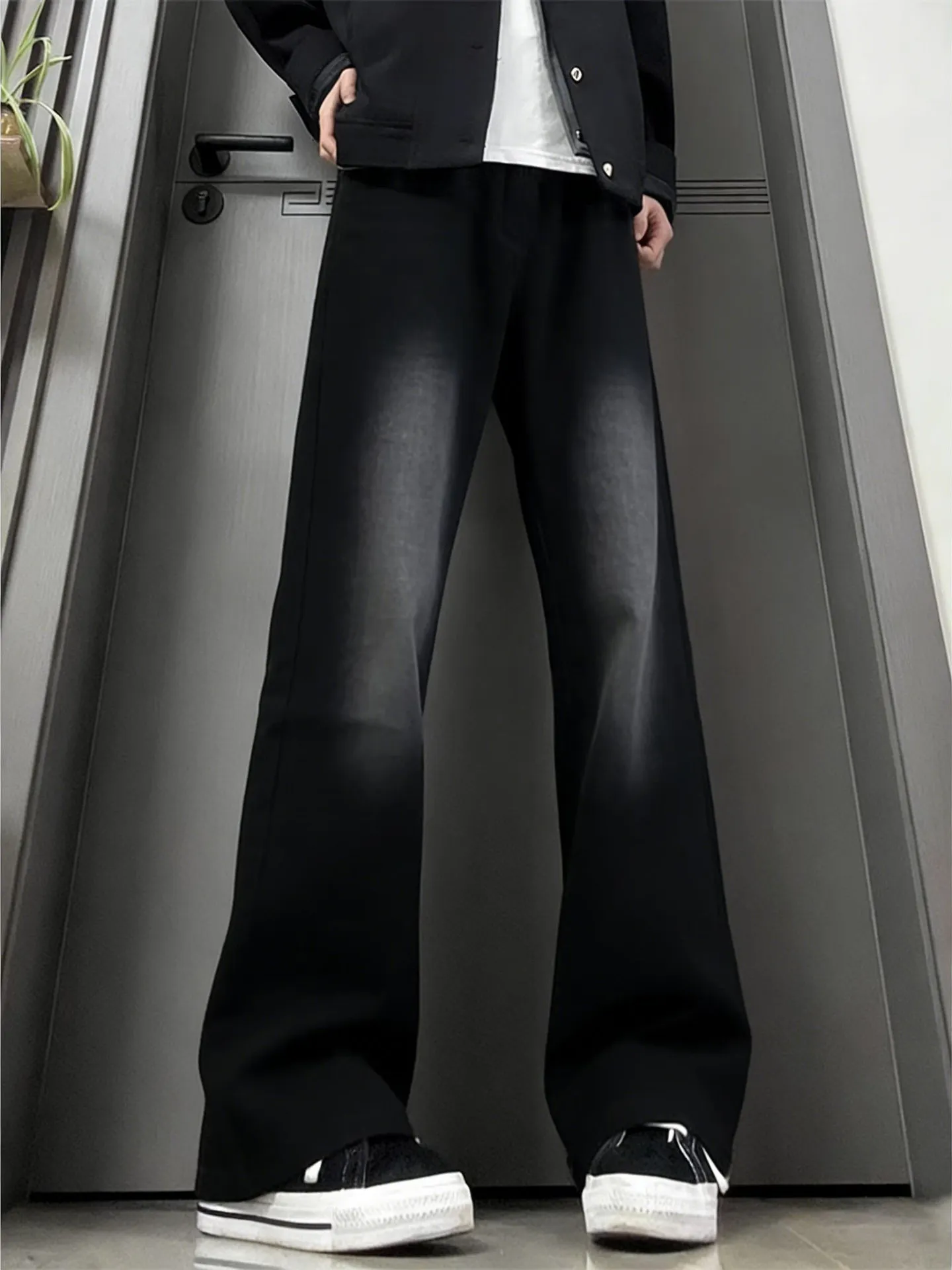 

Bla American Sle Knife Fce Lined Jeans Men's Winter High Rise Leg Lengthening Straight Leg Micro Flared Pants