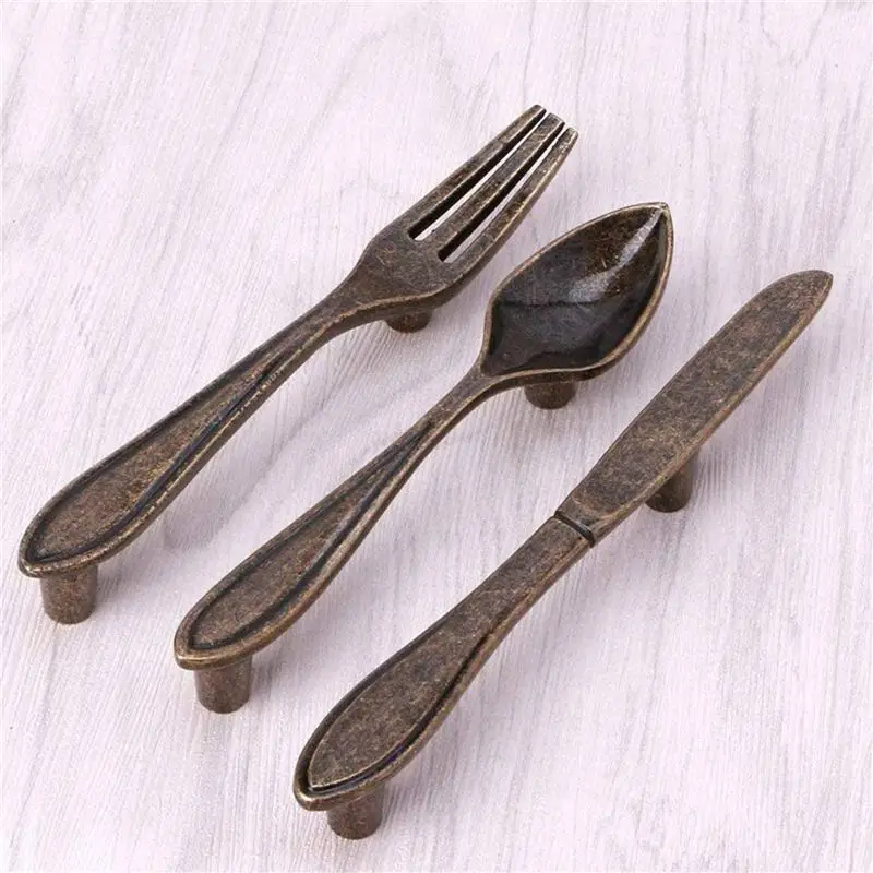 AA81-30 Pcs Knife Spoon Fork Kitchen Cabinet Closet Drawer Pull Handles Knobs 3-Inch Center To Center Bronze