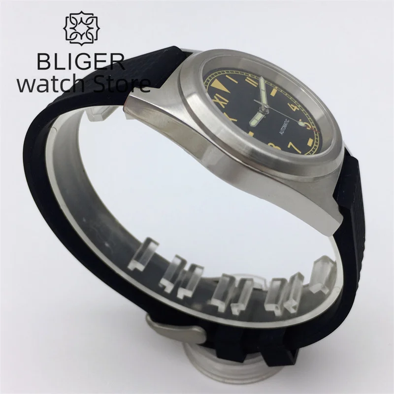 BLIGER 38mm brushed case NH35A PT5000 Automatic Watch For Men Vintage California Dial Luminous Index Sapphire glass rubber strap