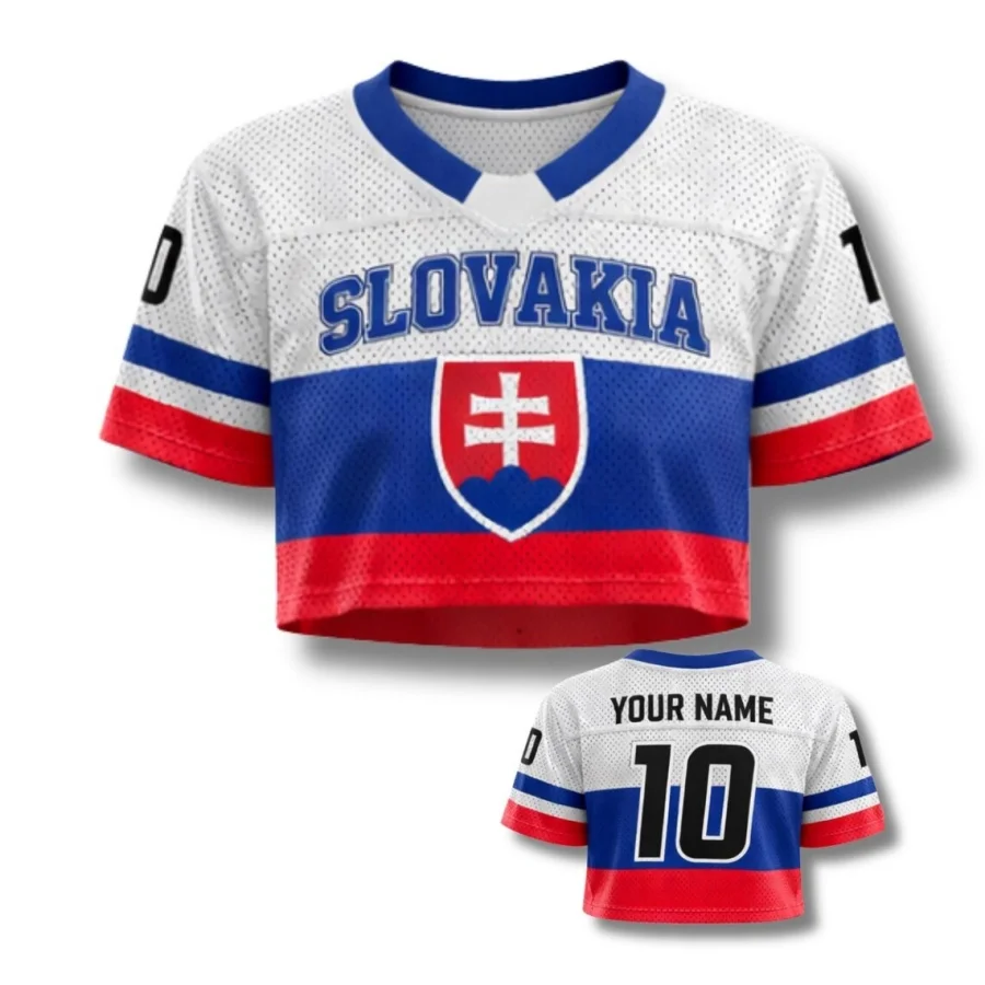 Slovakia Soccer Crop Top Jersey Custom Name Number Women Mesh Football Fan Shirt, Women's Sports T-Shirts
