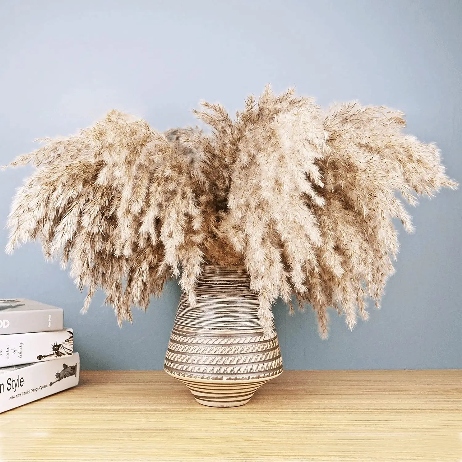 

SREED 10Pcs 17Inch Fluffy Pampas Grass Short S Size Brown Pompas Decor Boho Home Decor Room Flowers Decoration Wedding