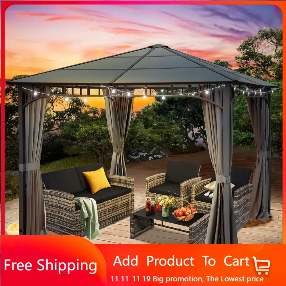 Hard Top Polycarbonate Patio Gazebo, UV Protection Canopy, Extra Shade, Heavy Duty Steel Frame with Aluminum Roof