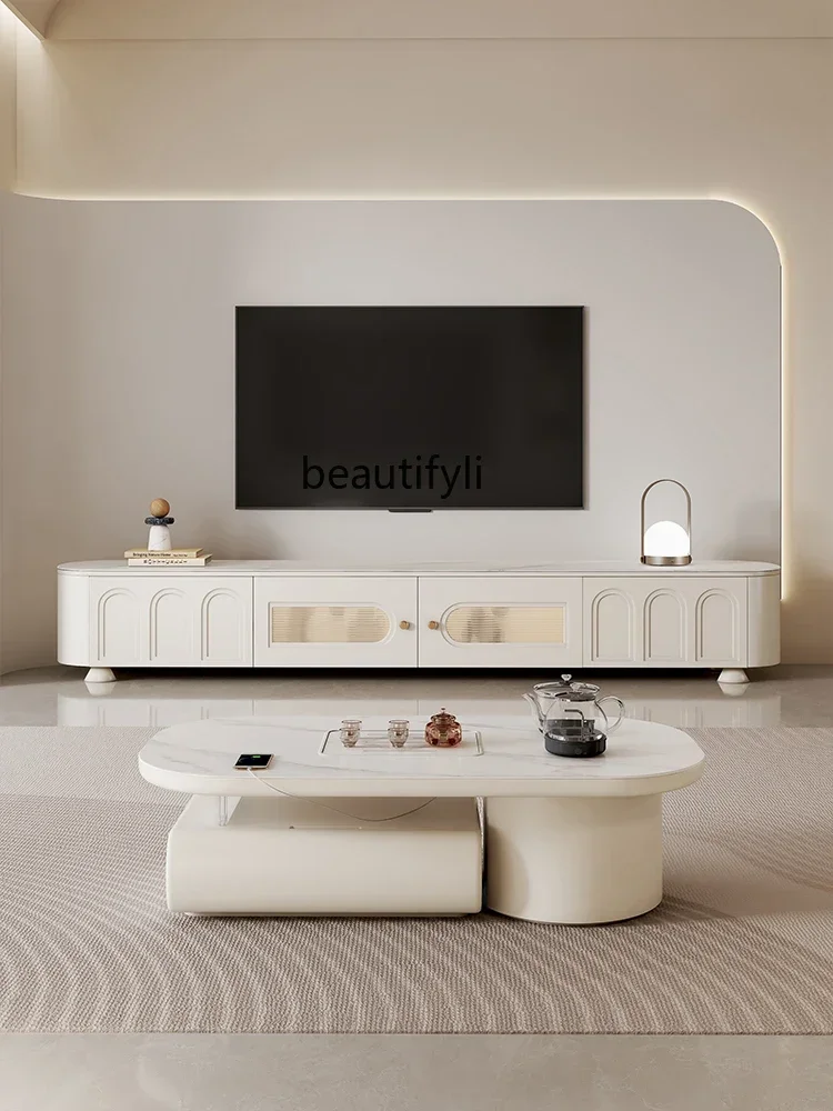 182C Stone Plate Kung Fu Tea Table Tea Table Tea Making Integrated Living Room Home Cream Style Modern Retractable