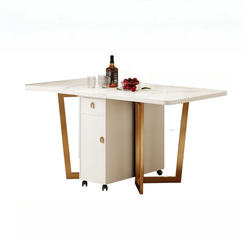 

Rock slab folding dining table and dining side cabinet integrated household small apartment space-saving multi-functional