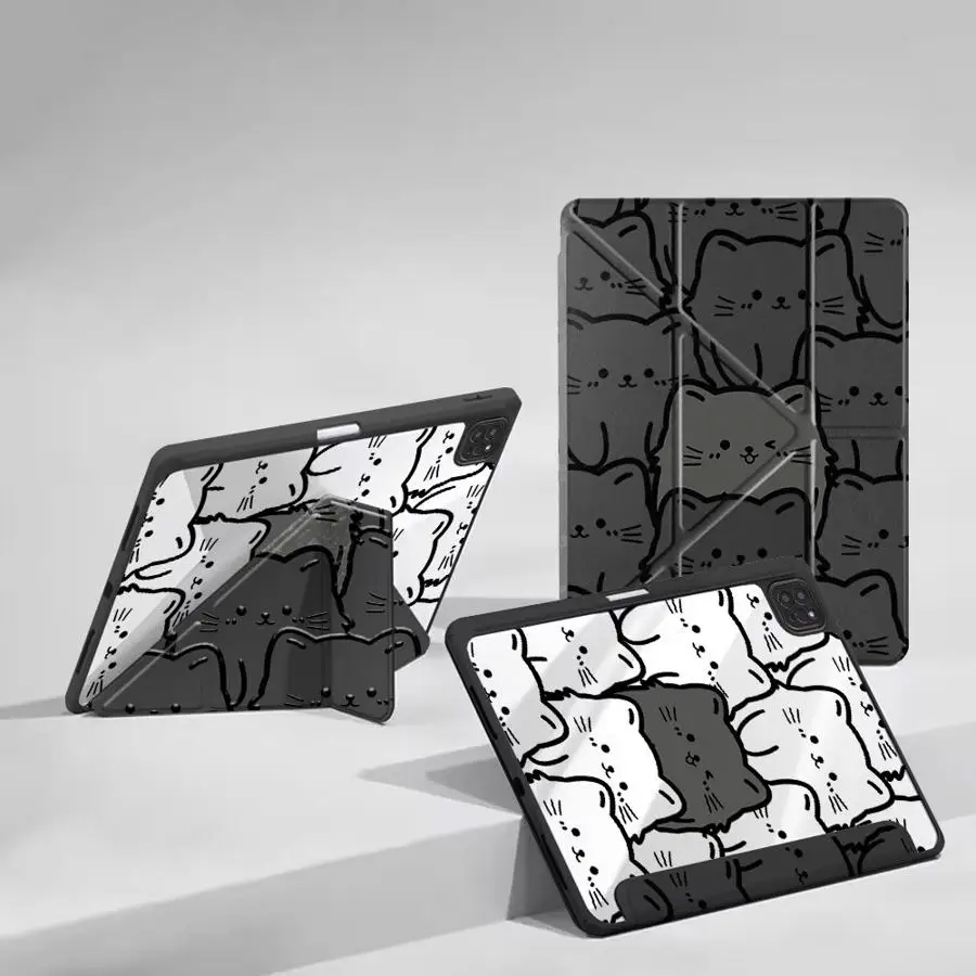 Tablet Case For iPad Mini 6 7 Air 4 5 M3 M2 1 2 M4 11inch Pro 2025 Pro 11th 10th 9th 8th 7th 12.9inch Holder Cover Black Cat