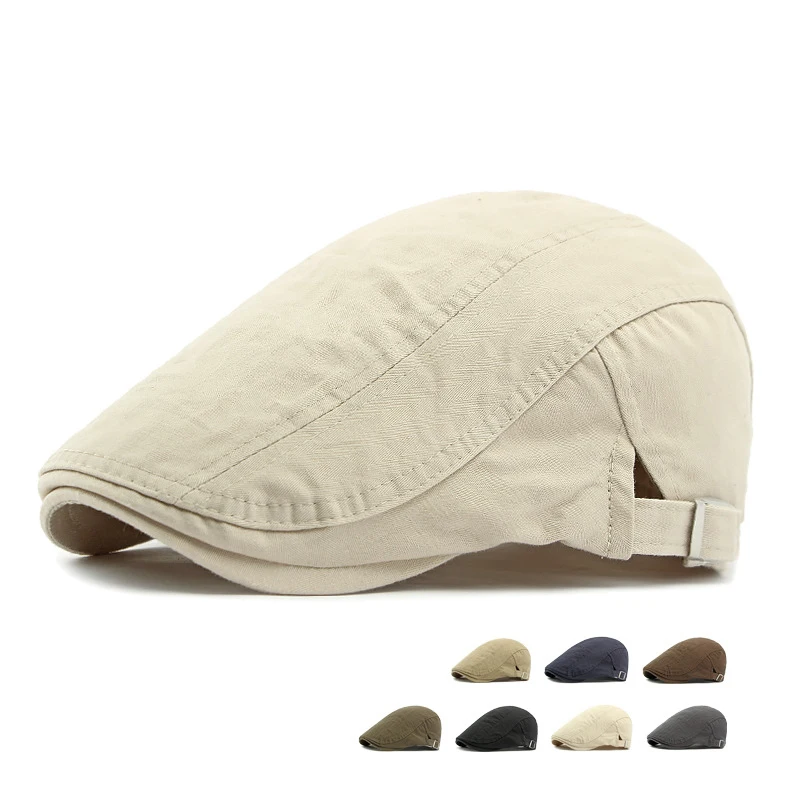 

Classic Men's Cotton Beret Hat Breathable Spring Summer Painter Hat British Style Sun Protection Flat Cap Peaked Caps for Women