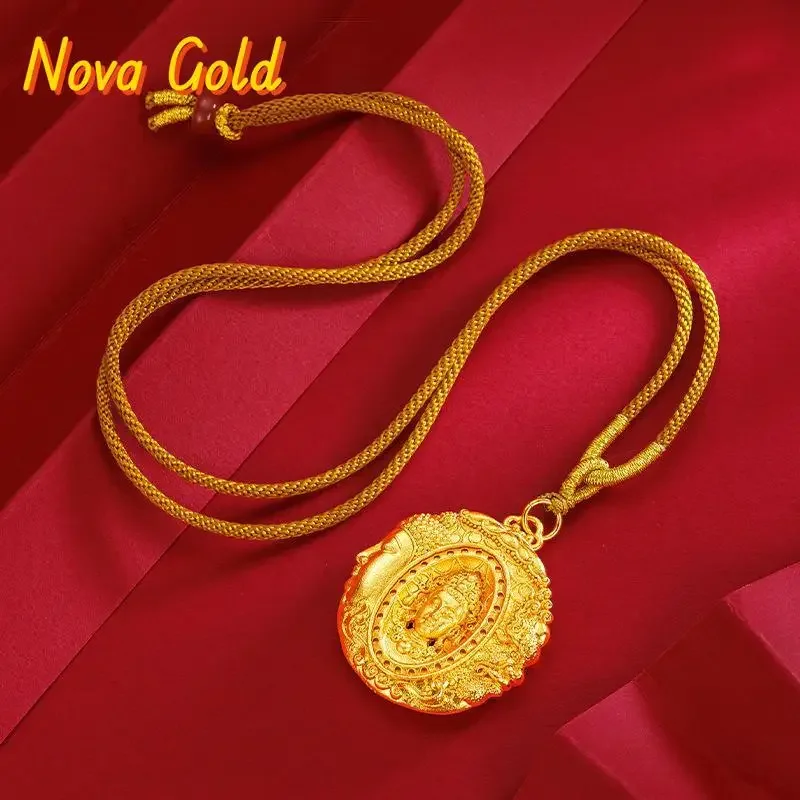 NovaGlod Un penser devient un Bouddha, un penser devient un démon Pendentif Bouddha démon en or véritable 24K Pendentif en corde tressée 9999