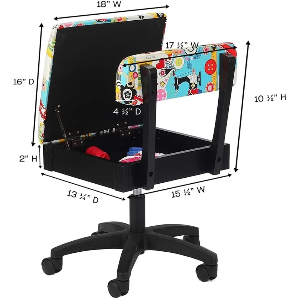 H6880 Adjustable Height Hydraulic Sewing and Craft Chair with Under Seat Storage and Printed Fabric, SEW Now SEW Wow Print