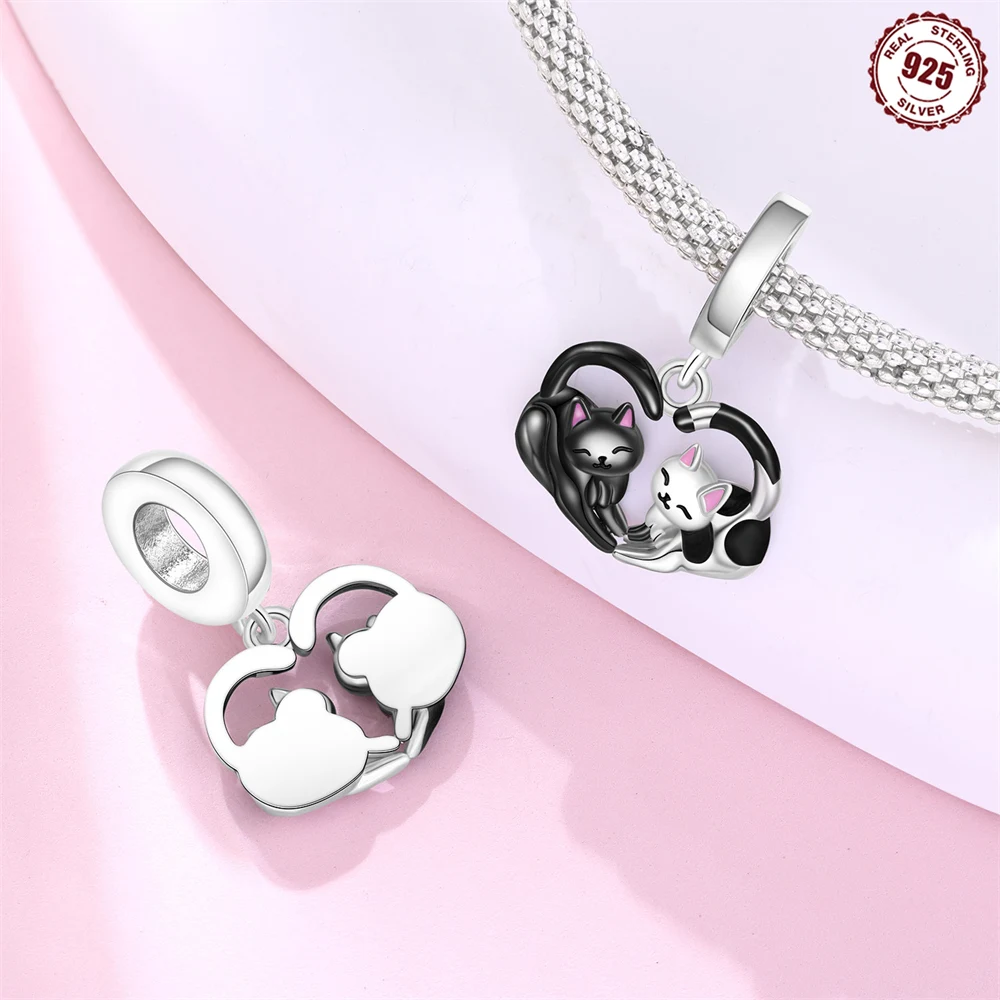 925 Silver Black Charms Gradient Butterfly Panda Wings Cat Lamb Beads Pendant for Women Diy Jewelry Fine Gifts Original Bracelet