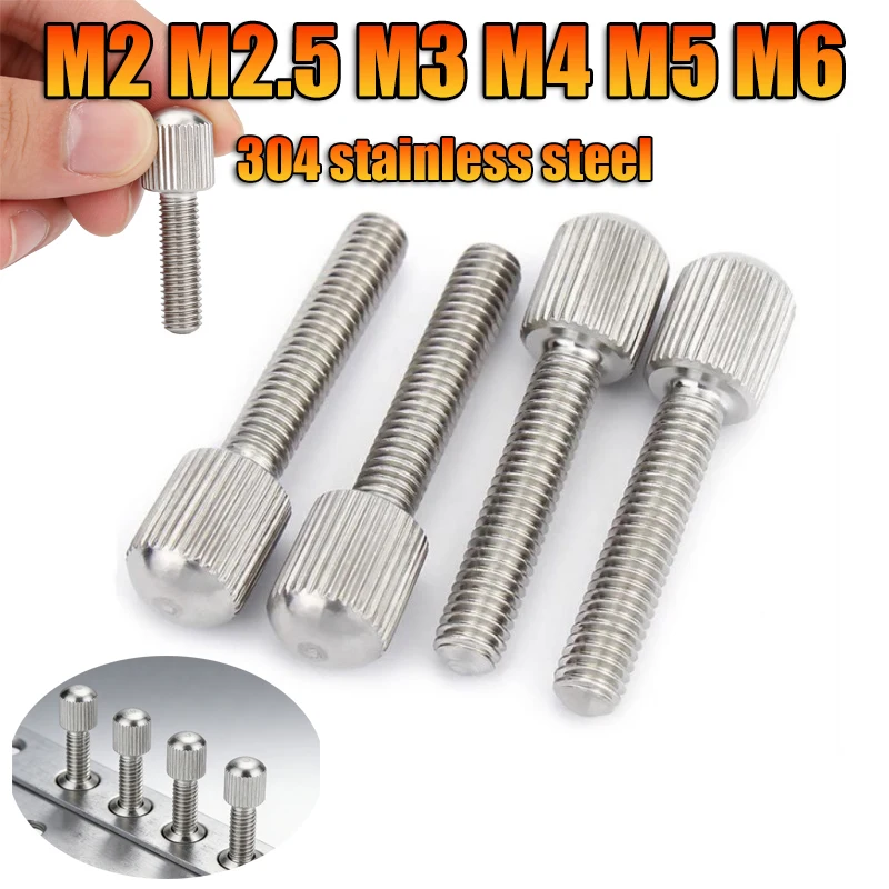 2~50pcs M2 M2.5 M3 M4 M5 M6 GB836 304 Stainless Steel Knurled Small Head Thumb Screw Metric Hand Tighten Curtain Lock Screws