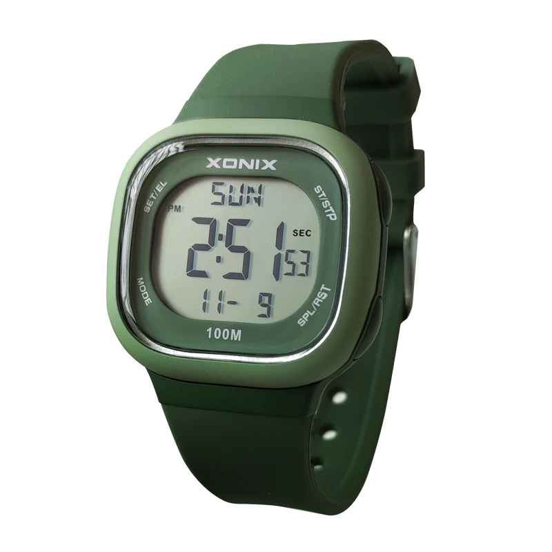 XONIX WWoman Square Multifunctional Waterproof 100M Electronic Watch Junior Senior Student Sports Watch Alarm Stopwatch BAX