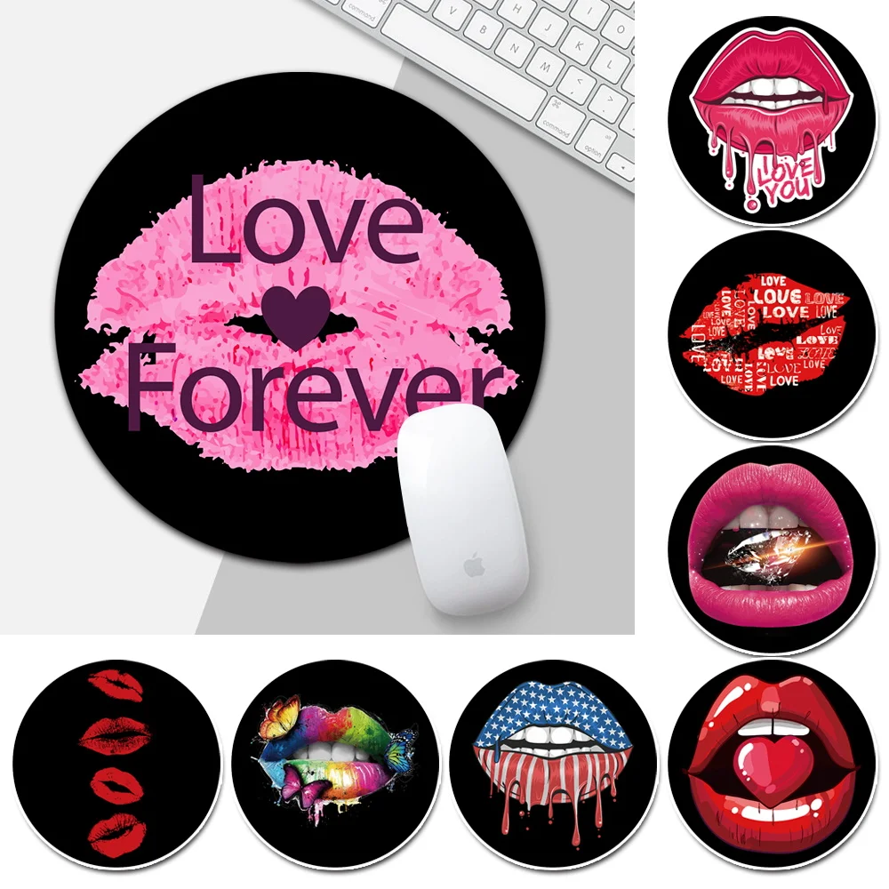 

Gaming Mouse Pads Desk Mat Pu Leather PC Mousepad Round Printed Mouth Pattern Gamer Keyboard Mats Office Computer Laptop Macbook