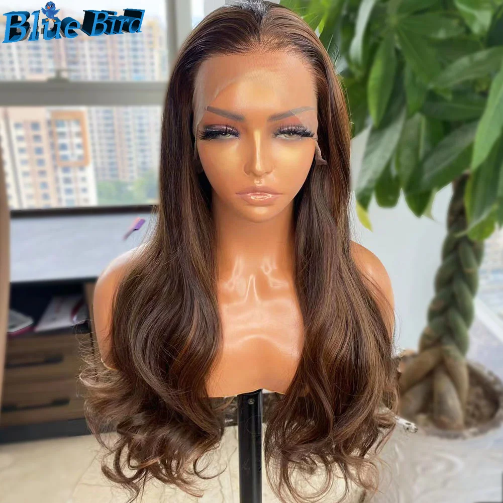 Long 4H30 Body Wave Gluesless Synthetic Lace Front Wigs For Black Women 13x4 Heat Resistant Highlights Wig Pre Plucked Hairline