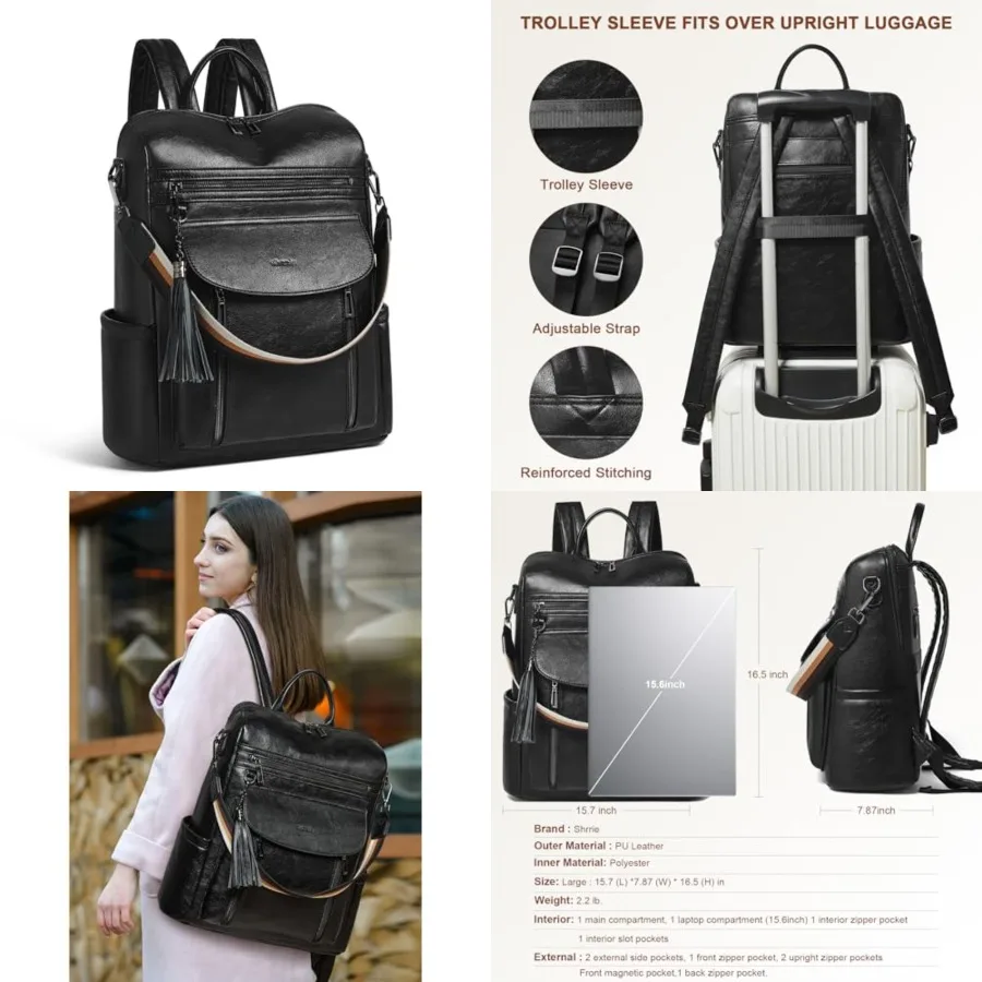 Laptop Backpack for Women 15.6 inch, Travel Leather Backpack Purse Nurse Teacher Carry on Backpack Computer Bag, Professional W
