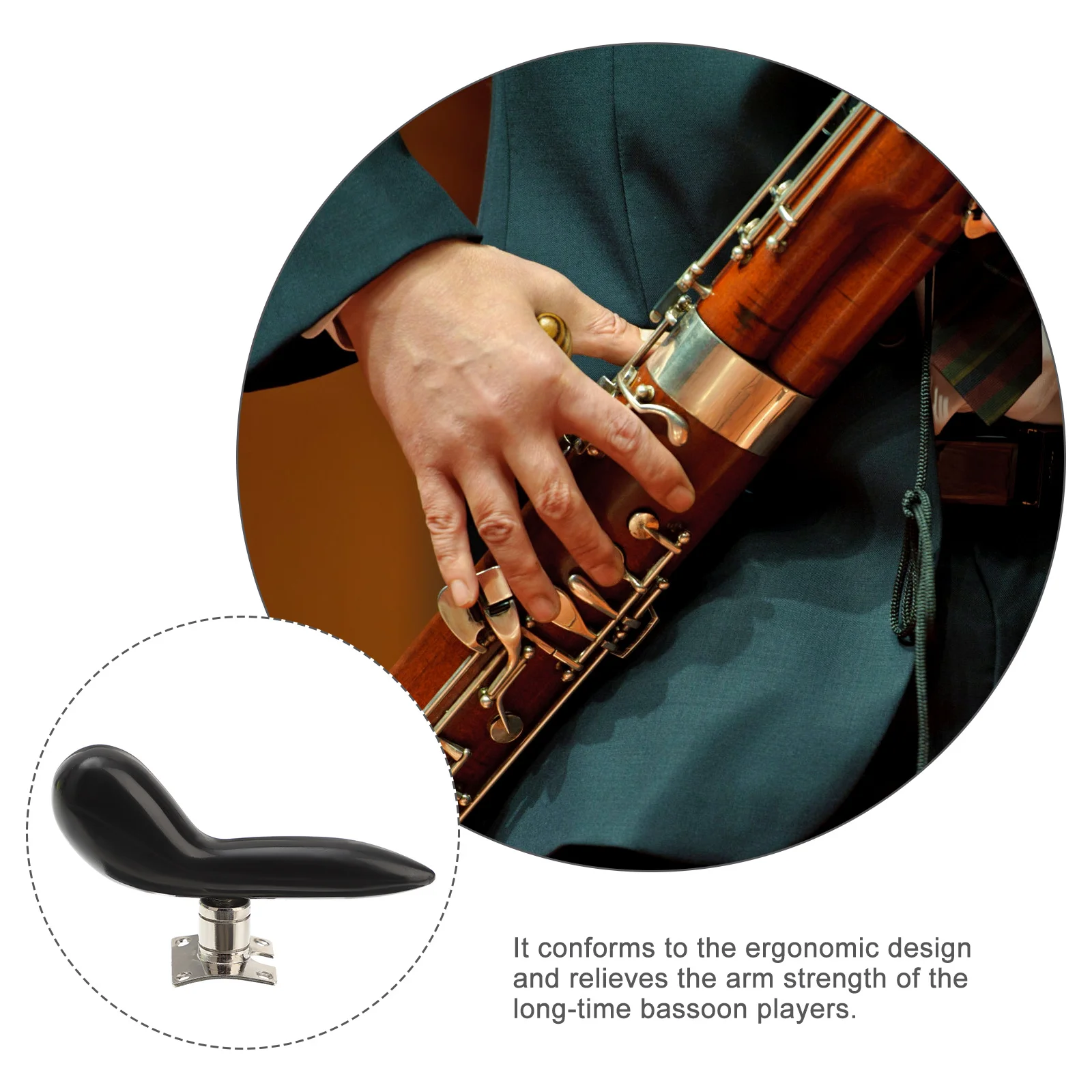 

1Pcs Bassoon Hand Support Big Tube Handle Base Black Professional Wrist Rest Pad Ergonomic Bassoon Wrist Support for Long-Time