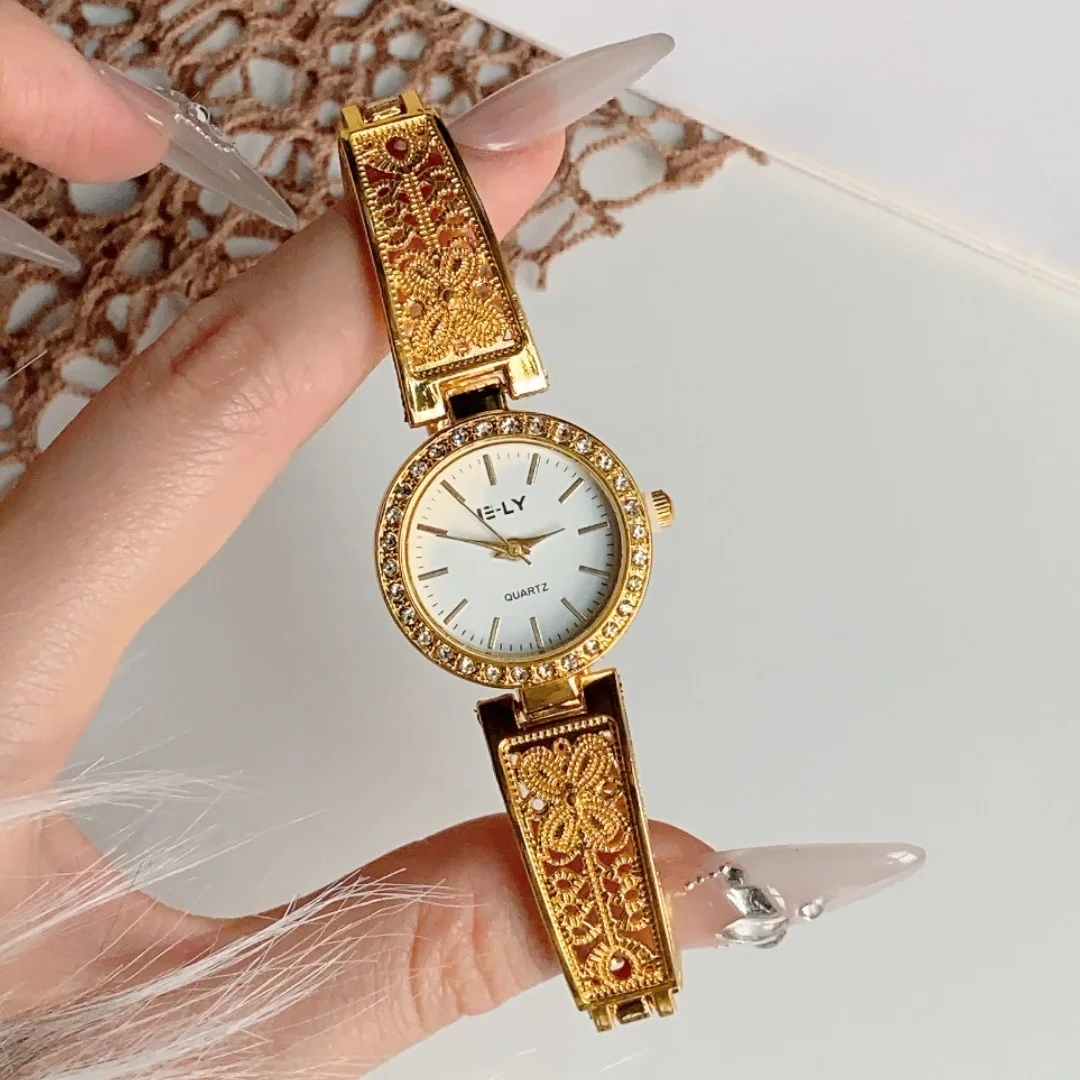 Ретро часы для женщин, простые часы с круглым циферблатом, модный золотой браслет, кварцевые наручные часы, студенческие женские часы Reloj Mujer