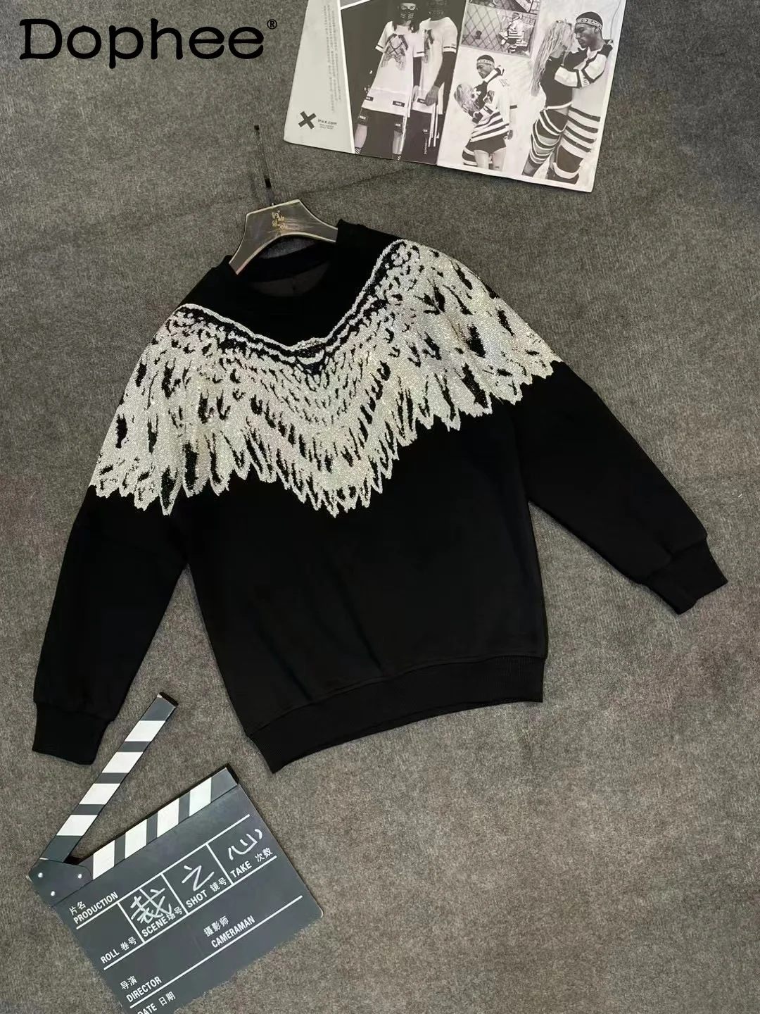 

2025 Spring and Autumn New Loose Casual Fashion Trend Pullover Heavy Rhinestone Long Sleeve Crew Neck Sweatshirt for Men