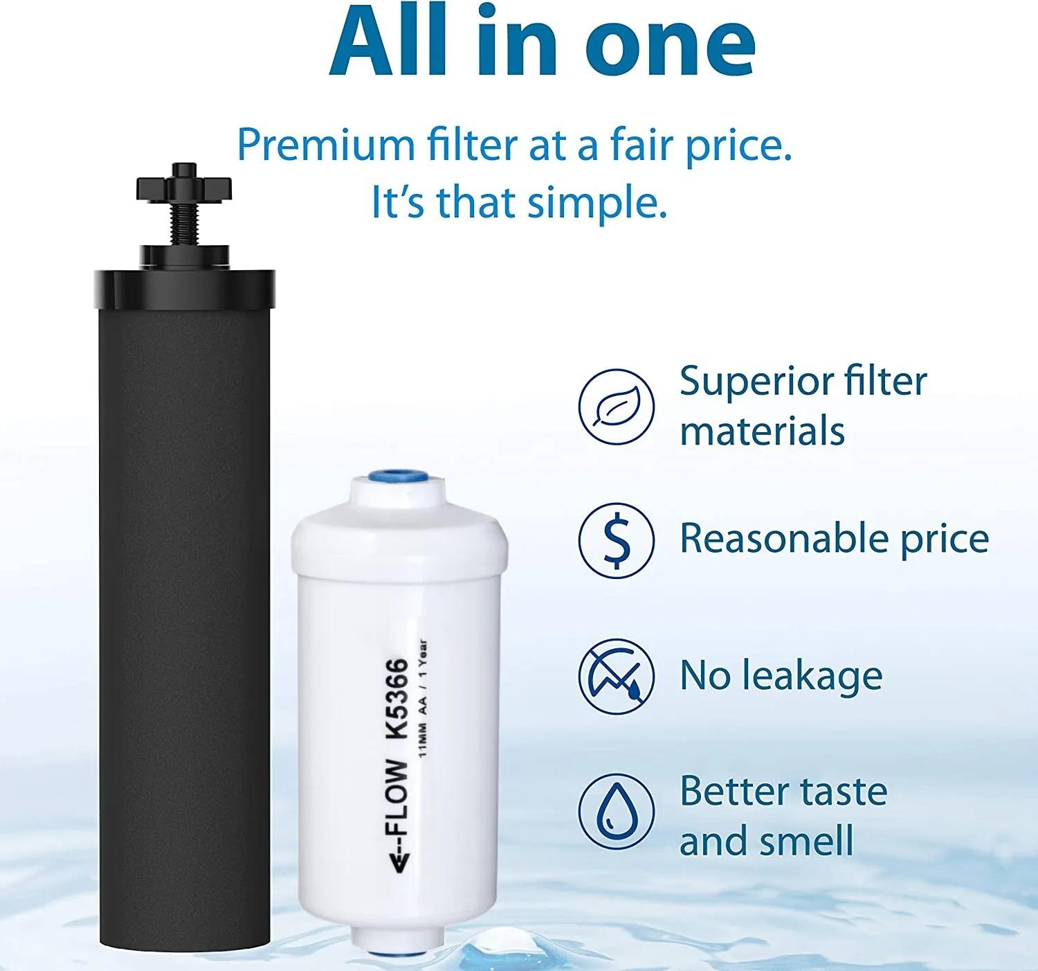 Replacement 2 Black BB9-2 and 2 Fluoride Water Filter PF-2 Compatible with Gravity Water Filtering System Purification Element