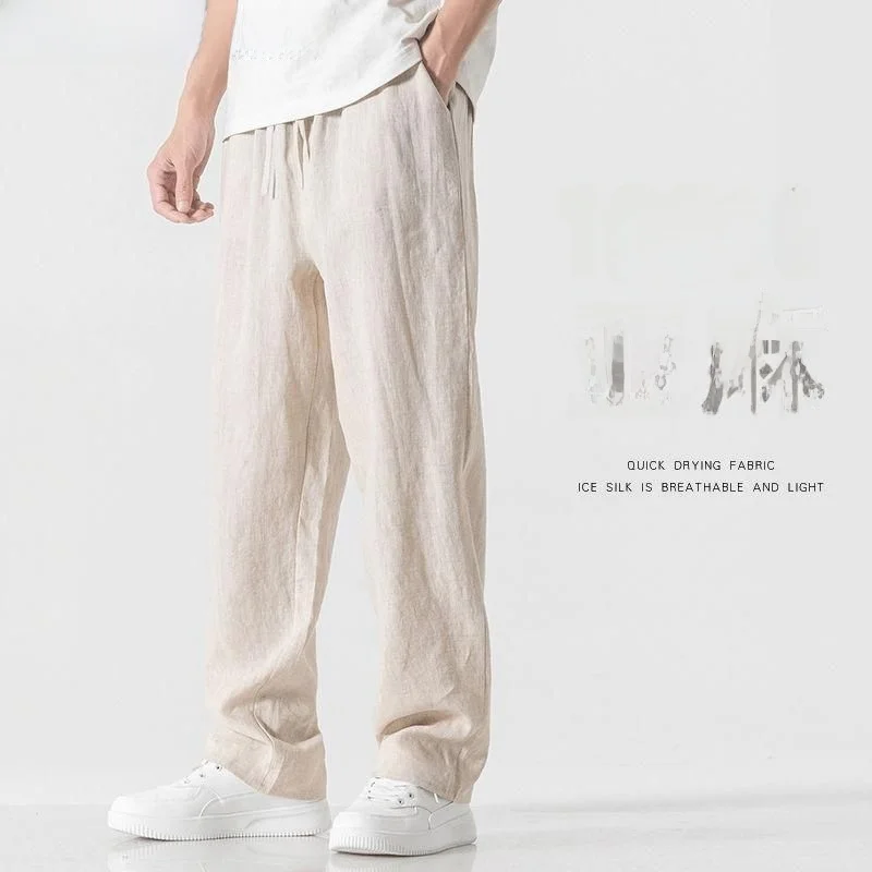 

Ультратонкие льняные мужские повседневные брюки, летние легкие драпированные длинные дышащие удобные дорожные хлопковые брюки