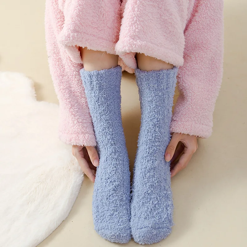 

1 Pair Women Winter Warm Fuzzy Socks Padded and Thickened Solid Soft Fluffy Socks Cute Fashion Slipper Home Floor Sleeping Socks