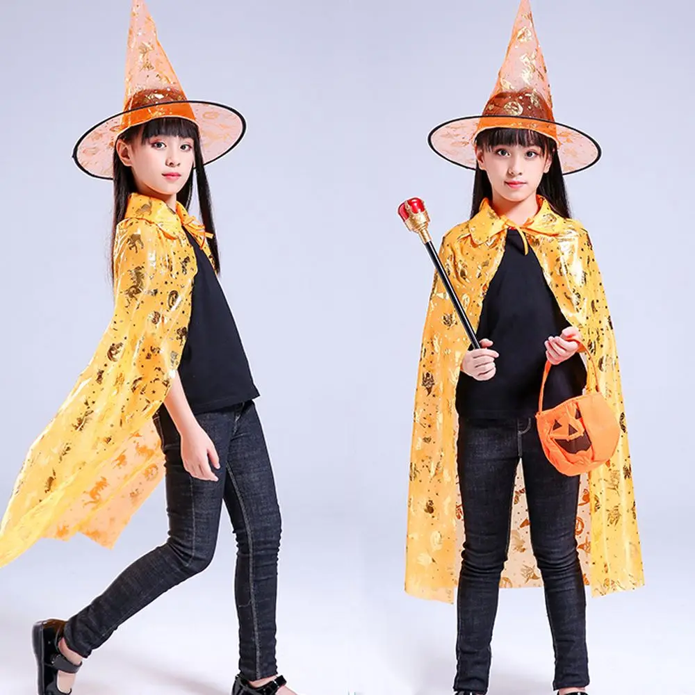 Zeigen Gothic Geist Kürbis Fledermaus Hut Hexe Kappen Halloween Umhang Sets Gruselige Kostüme Kinder Cosplay Kostüme Leistung Kleidung