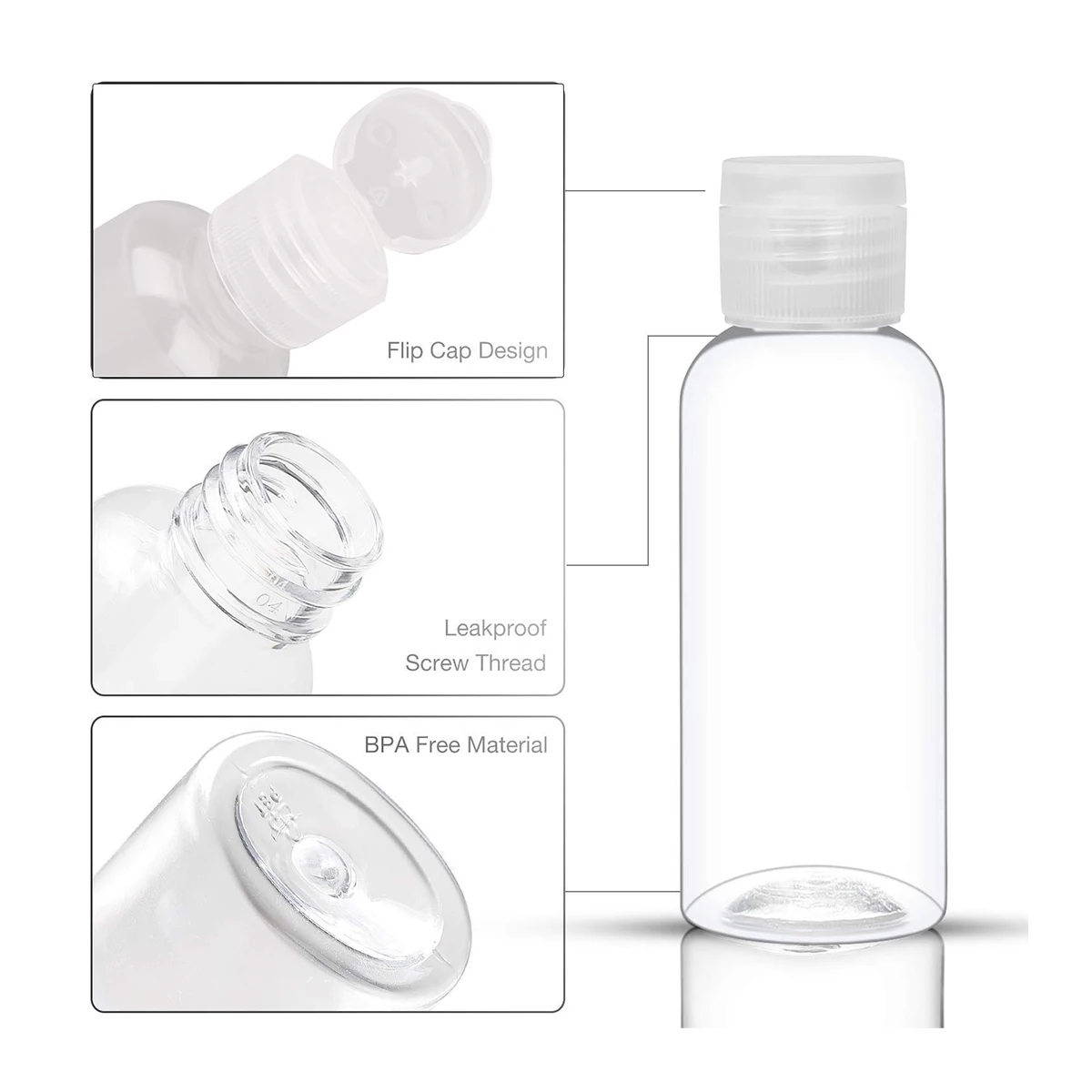 10pcs 60ml Plastic Empty Bottles with Flip Cap, Clear Refillable Cosmetic Containers,for Shampoo,Hand Sanitizer,Lotion Travel