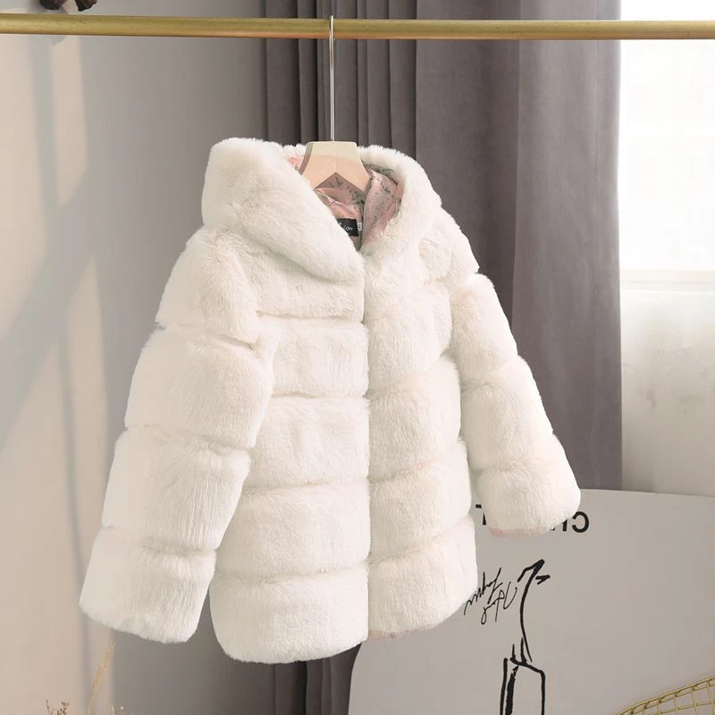 Kids Clothes Girls Fur Coats Winter Solid Faux Rabbit Fur Hooded Jacket for Babies Fashion Boy Thicken Warm Children's Clothing