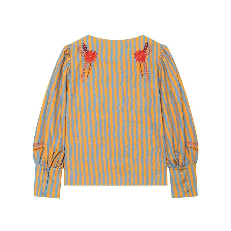 Guobioziy Women's Short Jacket 2026 New Striped Floral Embroidered Short Jacket Puff Sleeves Perfect For Photos